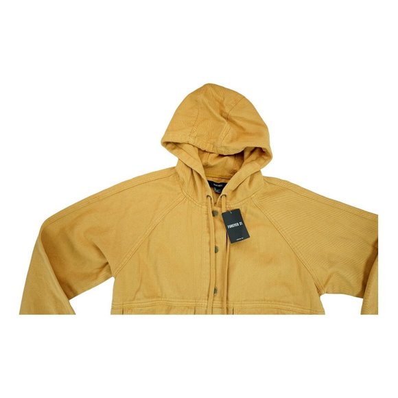 NWT Women's Forever 21 Hooded Denim Jacket Size Small S Long Sleeve Button Down‎ - Picture 2 of 6
